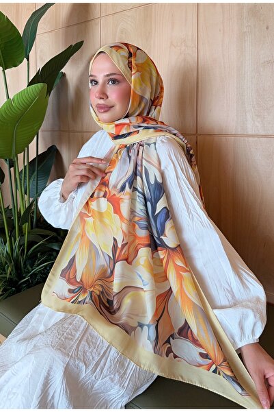 Mira İpek Desenli Pamuk Soft Şal İlham Serisi Sarı Turuncu ps63