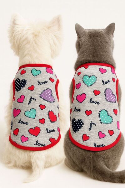 DOGİ&DOG Small Breed Colorful Heart Detailed Dog Vest Dog Outfit Cat Vest (1-10kg)
