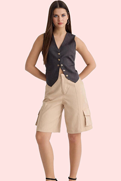 PayBuy شورت نسائي عصري منسوج من الجبردين عالي الخصر من القطن، مزيج يومي لعطلة...