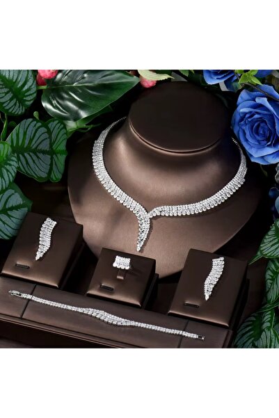 VİYA Lia Zirkon Taşlı Takı Seti Kolye (KÜPESİZ) Yüzük Bileklik Set Hediye Takı Seti