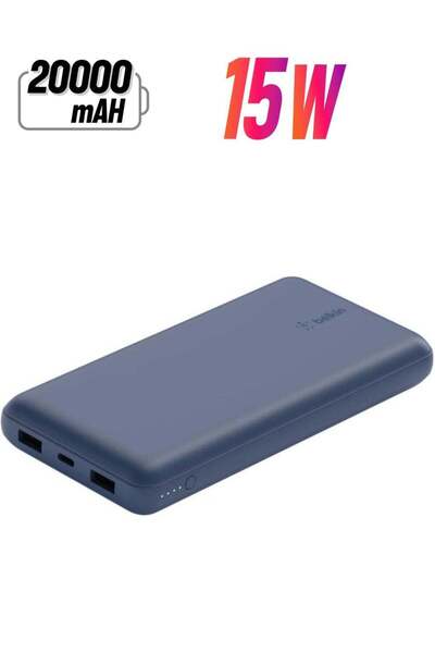 Belkin 20000 mAh BoostCharge 3-Port 20K Power Bank With USB-C 15W, Dual USB-A, 15cm USB-A to USB-C C