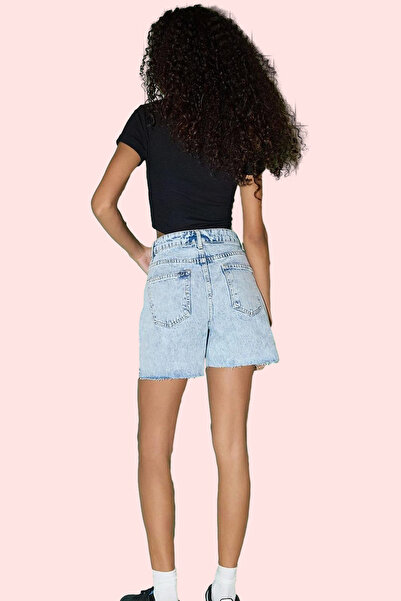 PayBuy شورت نسائي من قماش الدنيم عالي الخصر وواسع الساق من القطن، مزيج يومي ل...