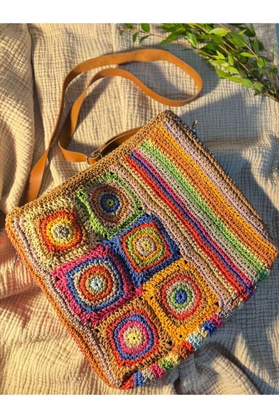 ARDEN HOBİ TASARIM Hand Knitted Paper String Authentic Side Bag/Shoulder Bag/ Straw Bag