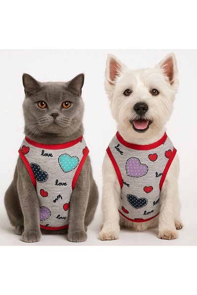 DOGİ&DOG Small Breed Colorful Heart Detailed Dog Vest Dog Outfit Cat Vest (1-10kg)