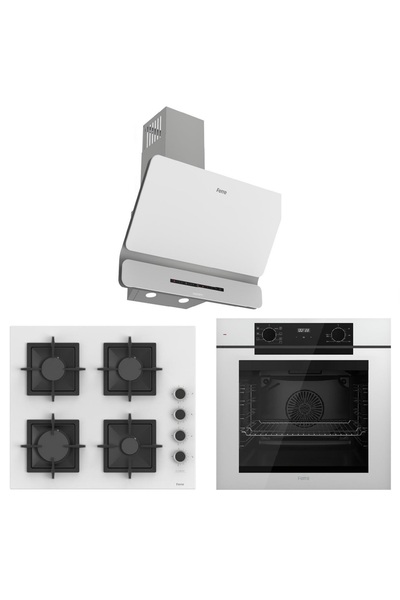 Ferre White FryArt 3 lü Ankastre Set ( QEP63CB - SC206-FA - D081-SA ) A++ Sessiz Davlumbaz