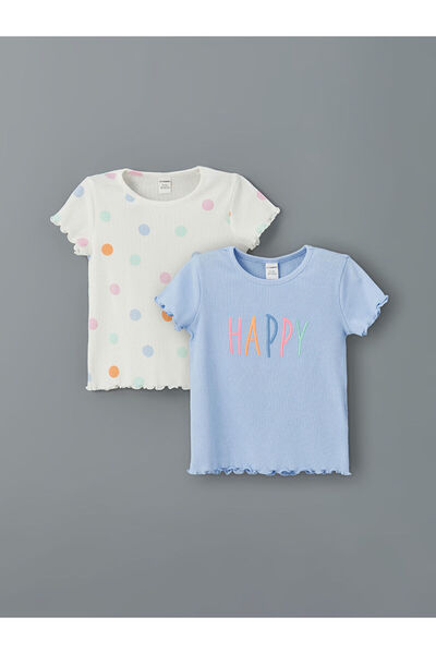LC Waikiki LCW Kids Lila Baskılı Kaşkorse Fırfırlı Kız Çocuk Tişört S5FE20Z1