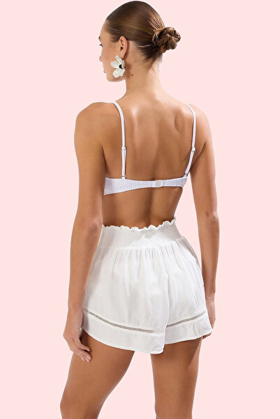 PayBuy Women's Fashion Short Length Straight Fit Woven Beach Shorts Plain Pattern Ruffled Detail Summer Shorts