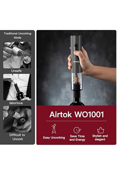 AIRTOK 4-in-1 Electric Wine Opener Set, Automatic Corkscrew with Foil Cutter, 2 Vacuum Stoppers & Ae