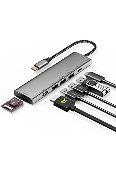 SCCATY موزع USB C 7 في 1، موزع USB، محول HDMI بدقة 4K، شحن PD بقوة 100 وات، قارئ بطاقات SD 3.0، قارئ بطاقات TF 3.0