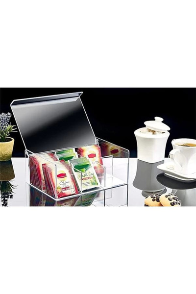AyrStore Akrilik Çay Kutusu 6 Bölmeli Kapaklı Poşet Bitki Çayı Saklama Kabı - Akrilik Pratik ve Şık