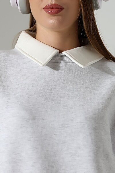 Endies Relax Comfortable Loose Wide Cut Shirt Collar Cotton Women's Sweatshirt 21985 Karmelanj