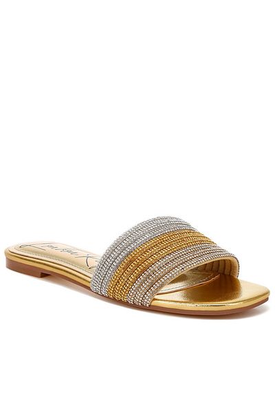 london Rag Women Gold Rhinestone Strap Slip On Flats