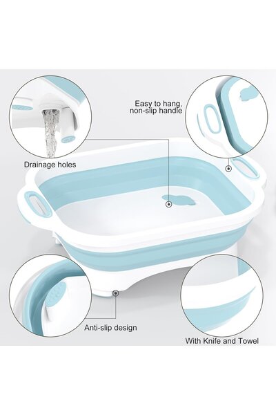 OEM Folding cutting board with knife - wash and drain, ideal for picnic, Prep and camping, 40x30x13 cm