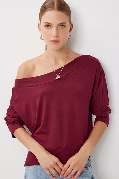Lovelyİstanbul Open Shoulder Viscose Blouse Lub0225 Bordo