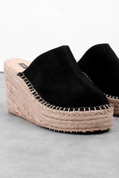 MY DERİ Blusy Women's Genuine Leather Closed Suede Wedge Heeled Slippers 3988