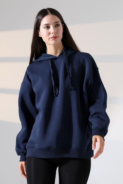 Endies Relaxed Fit Hooded Loose Oversize Wide Sleeves Basic Women's Sweatshirt 21966 Dark Blue