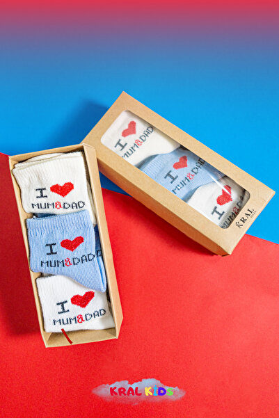 KRAL SOCKS 6 Pairs of Baby Boy Socks Boxed Booties Size – I Love Mum Dad Patterned, Cotton