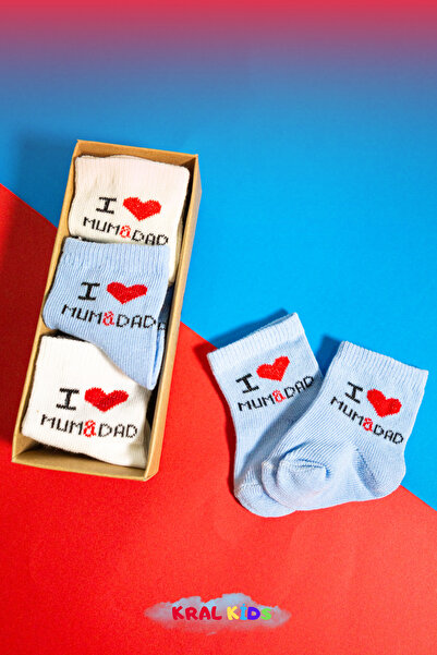 KRAL SOCKS 6 Pairs of Baby Boy Socks Boxed Booties Size – I Love Mum Dad Patterned, Cotton