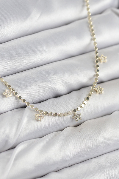 SeyCey.co Brass Zircon Stone Star Crushed Chain Model Gold Color Women's Necklace