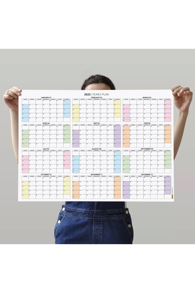 bi'aldım Amerikan Standardı 2026 Yıllık Planlayıcı Duvar Takvimi, United States Calendar, Gökkuşağı Renkler