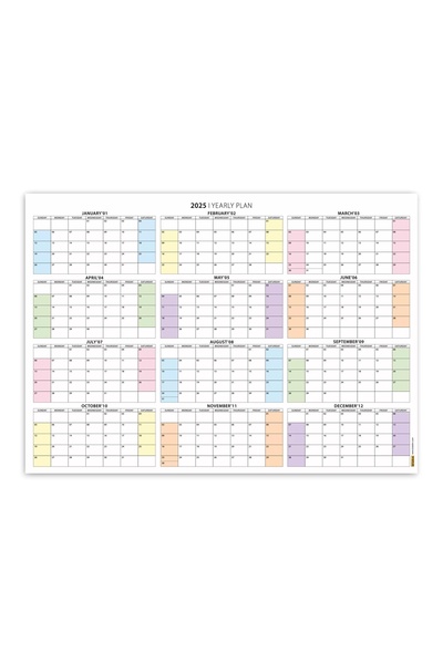 bi'aldım Amerikan Standardı 2026 Yıllık Planlayıcı Duvar Takvimi, United States Calendar, Gökkuşağı Renkler