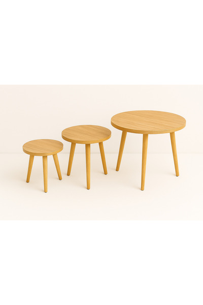 l'elefante 3 Piece Wooden Nesting Coffee Tables Durable Round Sofa Side, Bedside & Accent Tables