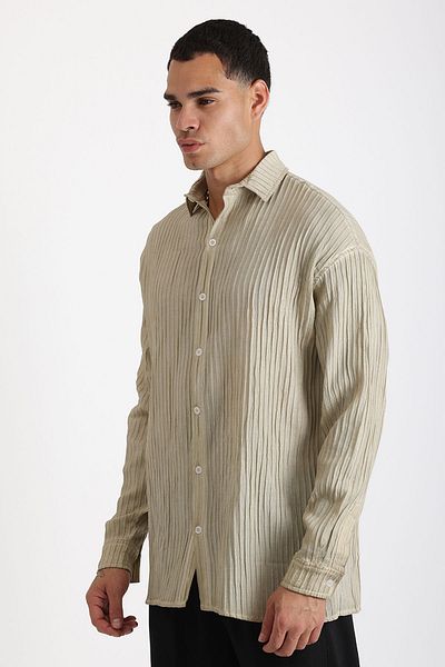 EGHO Thick Braided Twill Fabric Men's Long Sleeve Shirt with Tumbled Effect
