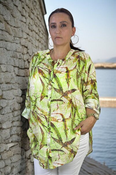 yagmurberen Organic Italian Fine Linen Judge Collar Foldable Sleeve Patterned Extra Large Size Shirt