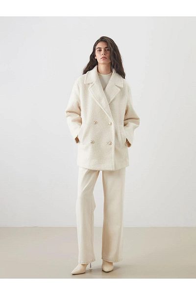 LC Waikiki Lcw Double Breasted Collar Oversize Women's Cashmere Coat (W5)