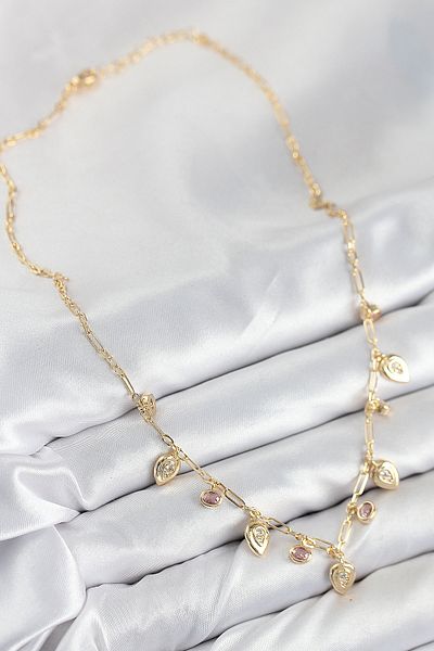 SeyCey.co Brass Zircon Stone Dangle Drop Model Gold Color Women's Necklace