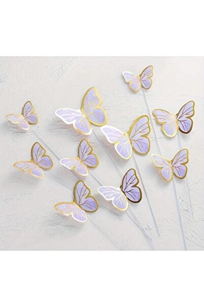 Adana Pasta Malzemeleri ورق الفراشة الأرجواني الذهبي للديكور 11 قطعة