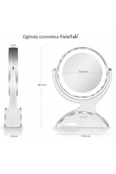 FizioTab FizioTab® Cosmetic Mirror, Led, Dimmable, 2 Sides, 10X Magnification, Batteries and USB Cable Included, White