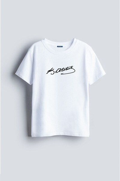 Darkia تي شيرت للأطفال للجنسين بتصميم مطبوع عليه توقيع مصطفى كمال أتاتورك