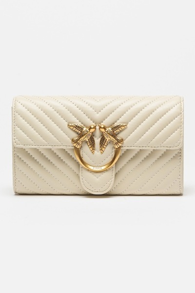 PİNKO - Geanta crossbody din piele cu bareta din lant Love One, Alb murdar