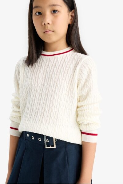 DeFacto New Season Girls' Standard Fit Crew Neck Sweater