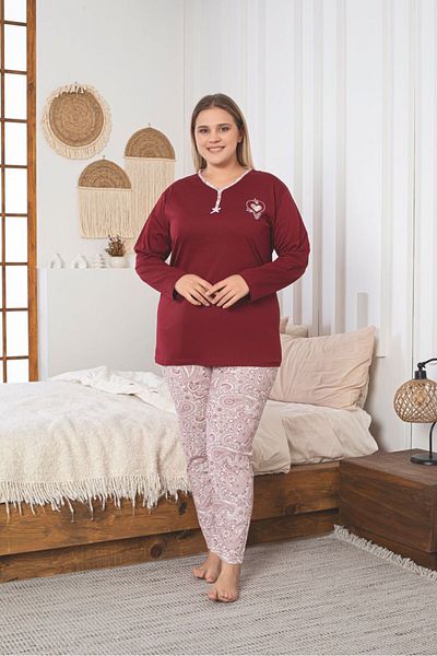 Asel Plus Size Long Sleeve Cotton Fabric Pajamas Set