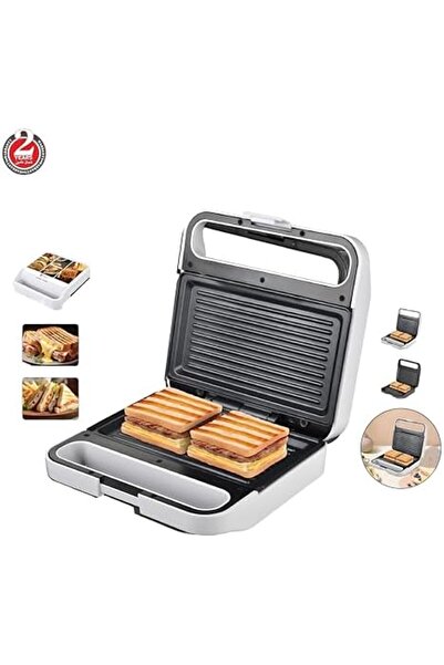Biki Electric Sandwich Maker with Grill Plate, 750W, Stainless Steel, Non-Stick Removable Plates, 38265W,