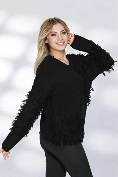 NEWCO Women's Patchwork Design Textured Knitwear Sweater - Oversized and Comfortable Form