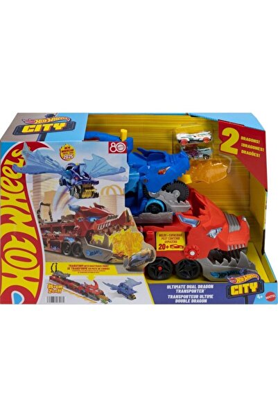 HOT WHEELS ®   Giant Transporter Truck and 2Pcs 1:64 Scale Toy Cars Jbm72