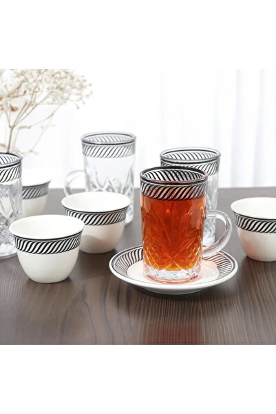 rexa طقم فناجين شاي وقهوة بنقشة سوداء، 36 قطعة - 2SS1-T02-022