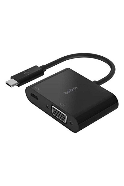 Belkin محول USB C إلى VGA مع منفذ شحن يدعم فيديو 1080 بكسل وقوة 60 وات، أسود