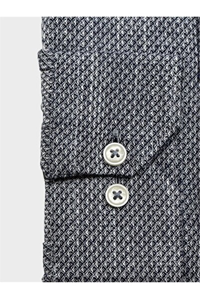 KAMER ERKEK REGULAR FIT UZUN KOL %100 PAMUK DÜĞMELİ YAKA DESENLİ FÜME GÖMLEK 3807F