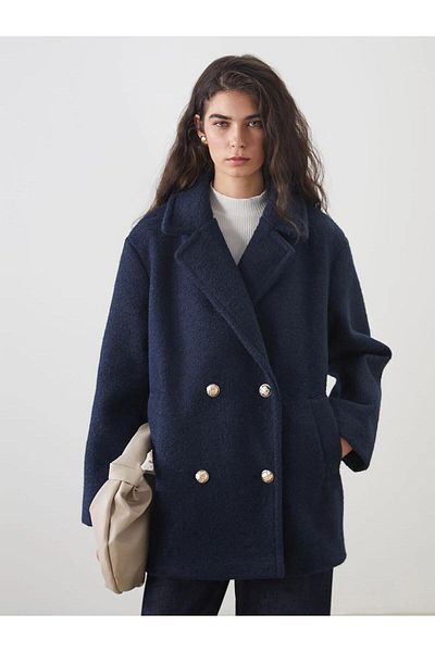 LC Waikiki Lcw Double Breasted Collar Oversize Women's Cashmere Coat (W5)
