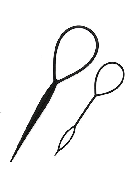 Türkiye أداة ضفائر ذيل الحصان مع حامل بلاستيكي أسود قطعتين