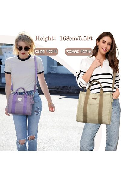 VASCHY Canvas Tote Bags for Women, Casual Work Totes for Teachers with Zippers Pockets Handbags Cros