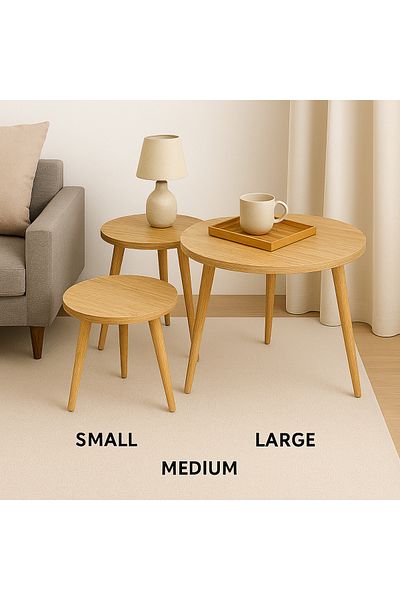 l'elefante 3 Piece Wooden Nesting Coffee Tables Durable Round Sofa Side, Bedside & Accent Tables