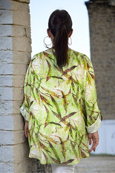 yagmurberen Organic Italian Fine Linen Judge Collar Foldable Sleeve Patterned Extra Large Size Shirt