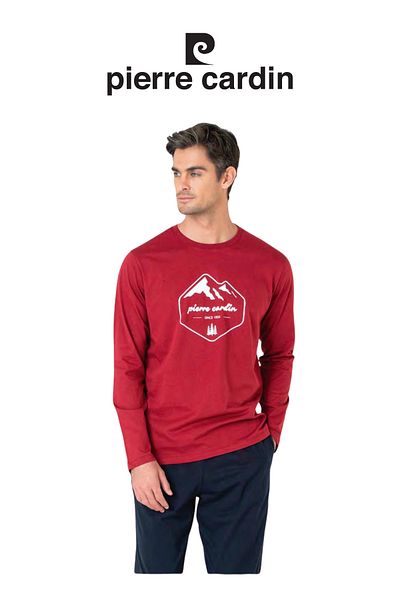 Pierre Cardin Men's Burgundy 100% Cotton Long Sleeve Pajama Set