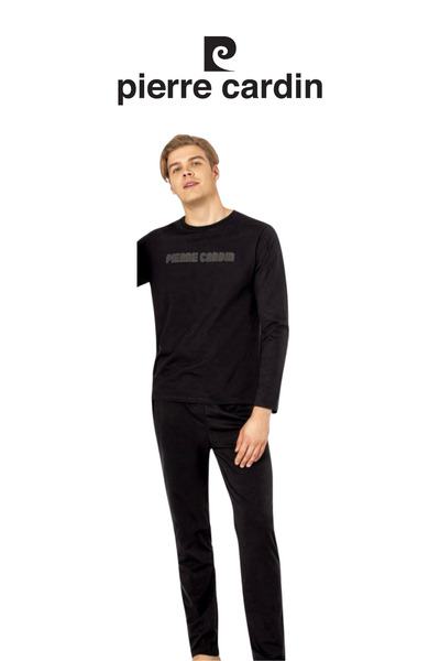 Pierre Cardin Men's Black Long Sleeve Cotton Pajama Set