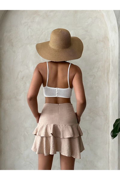 Zerenyus Valon Ruffled Mini Skirt Beige